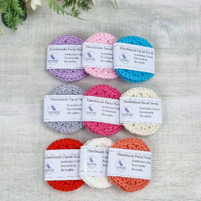 Eco-Friendly Crochet Facial Scrub, Make-Up Remover Pads, Reusable Face Scrubs Pk 2 - Jacaranda Country Crafts