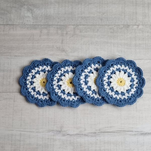 Handmade Cotton Daisy Coaster Gift Set of Four - Jacaranda Country Crafts