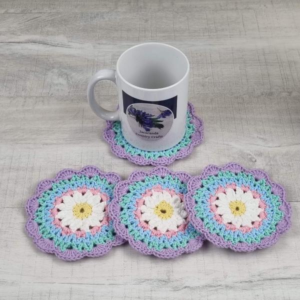 Handmade Cotton Daisy Coaster Gift Set of Four - Jacaranda Country Crafts