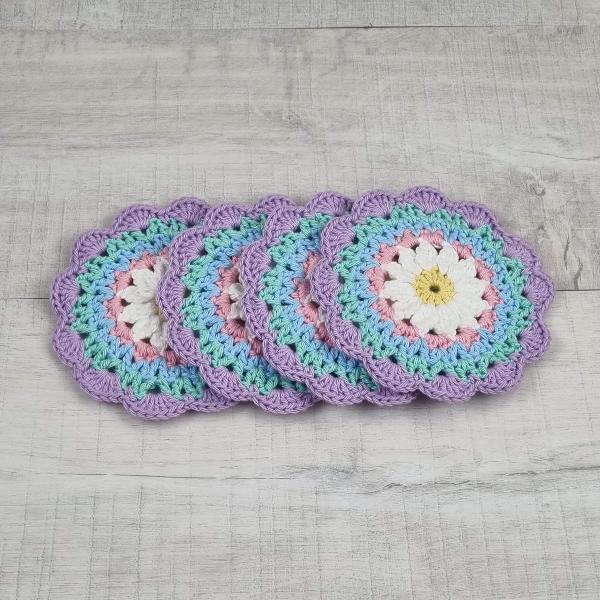 Handmade Cotton Daisy Coaster Gift Set of Four - Jacaranda Country Crafts