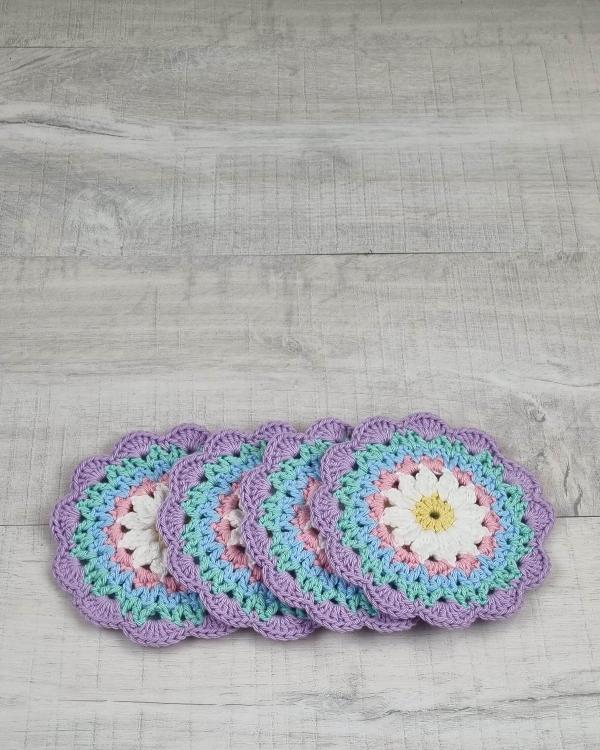 Handmade Cotton Daisy Coaster Gift Set of Four - Jacaranda Country Crafts