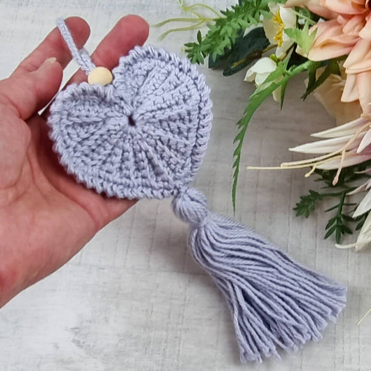 Crochet Heart Decorative Hanging Ornament Valentine Charm Gift - Jacaranda Country Crafts
