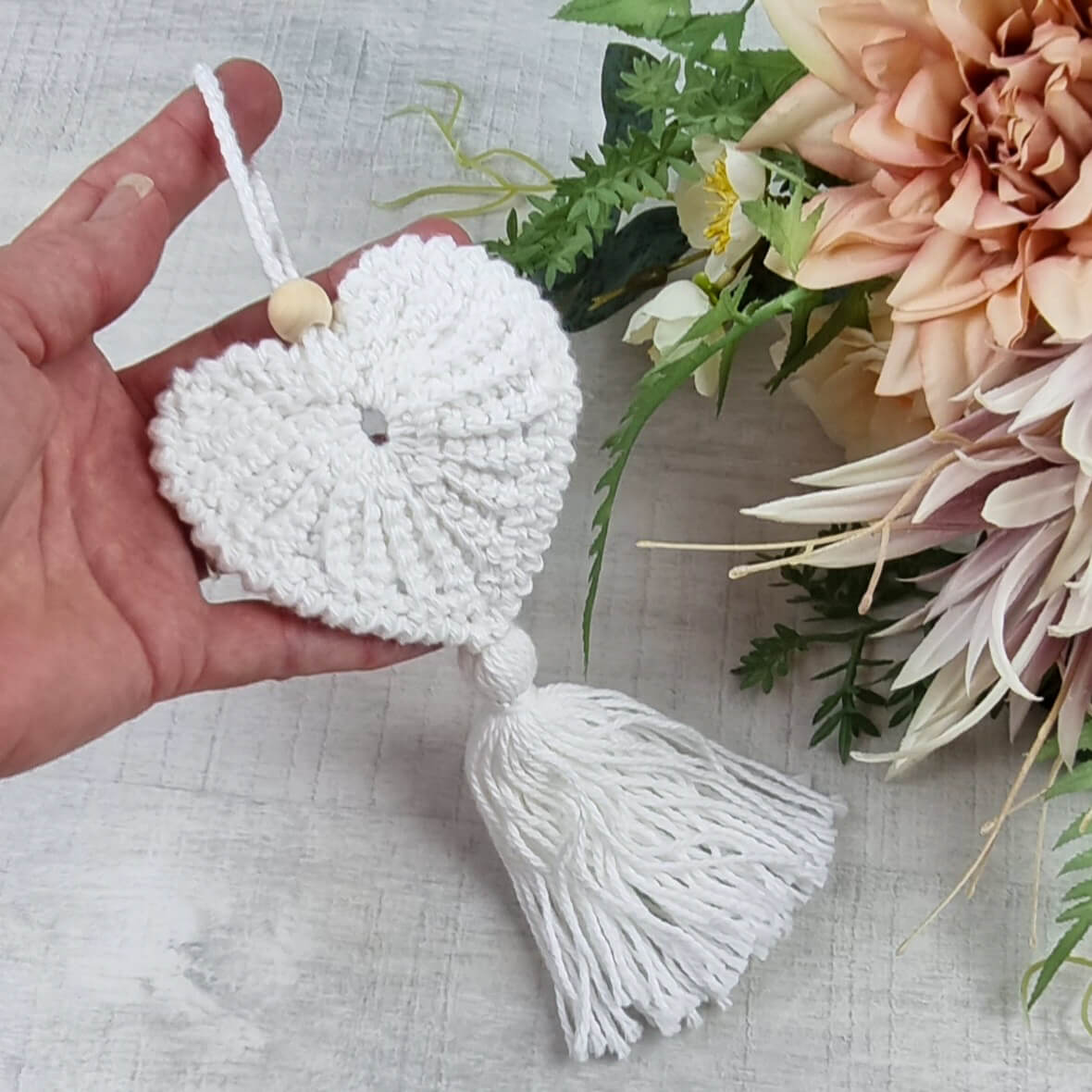 Crochet Heart Decorative Hanging Ornament Valentine Charm Gift - Jacaranda Country Crafts