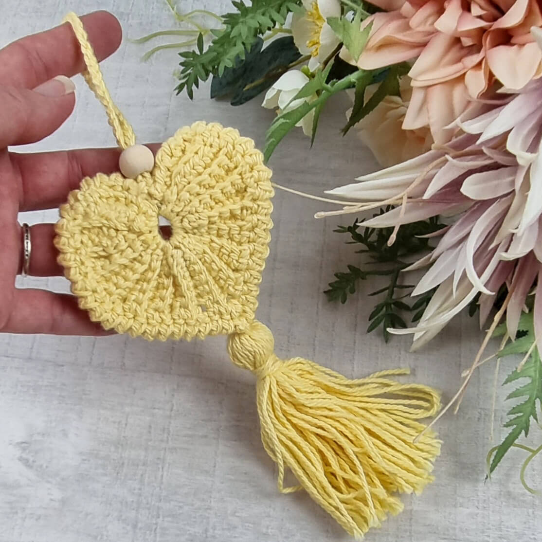 Crochet Heart Decorative Hanging Ornament Valentine Charm Gift - Jacaranda Country Crafts