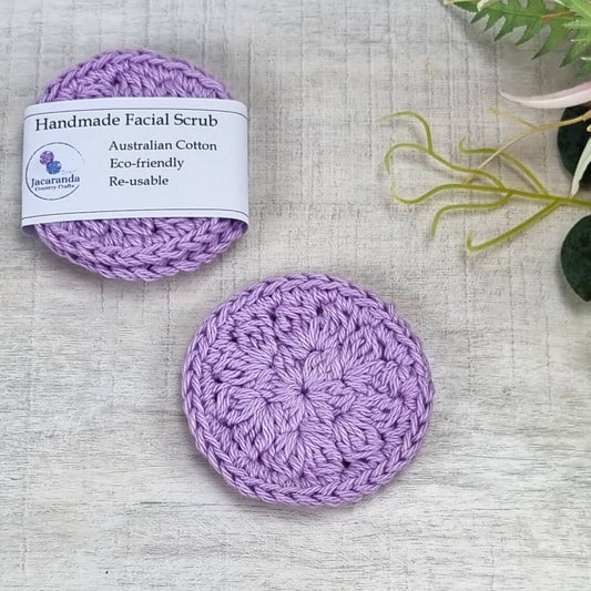 Eco-Friendly Crochet Facial Scrub, Make-Up Remover Pads, Reusable Face Scrubs Pk 2 - Jacaranda Country Crafts