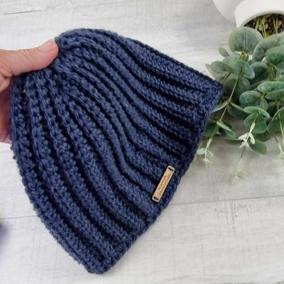 Australian Wool Ribbed Beanie Soft and Cosy Handmade Blue