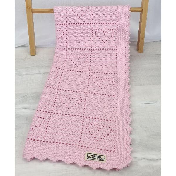 Little Hearts Baby Blanket Cot Sized Australian Wool - Jacaranda Country Crafts