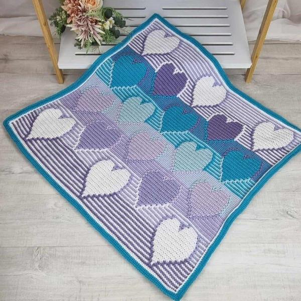 Wonky Hearts Acrylic Knee Rug Blanket - Jacaranda Country Crafts