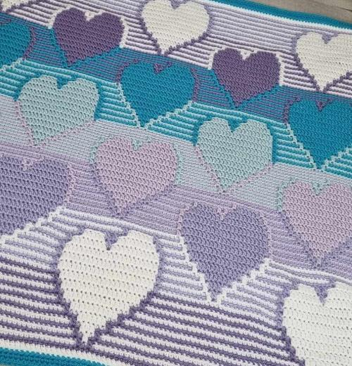 Wonky Hearts Acrylic Knee Rug Blanket - Jacaranda Country Crafts