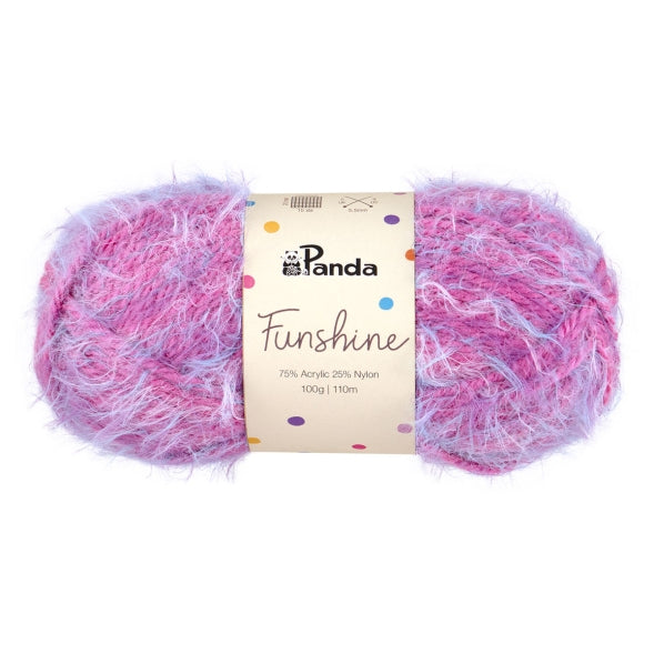 Pink yarn ball with Panda brand label on a white background Fae Pink