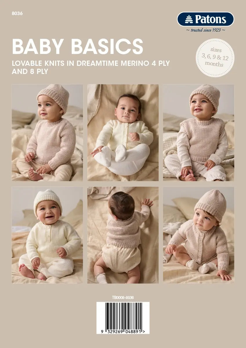 Baby Basics Pattern 8036 – Baby Cardigans, Jumpers & Hats Knitting Pattern