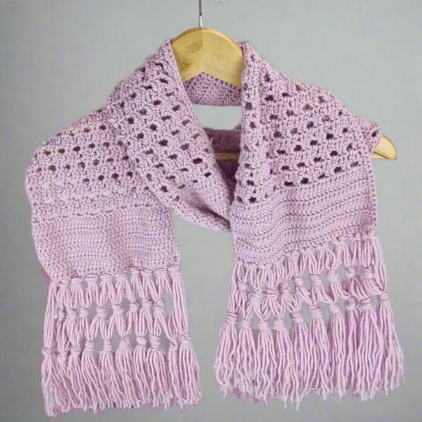 Fringed "Canning Stitch" Midlands Scarf - Vintage Pattern 1975 - Jacaranda Country Crafts