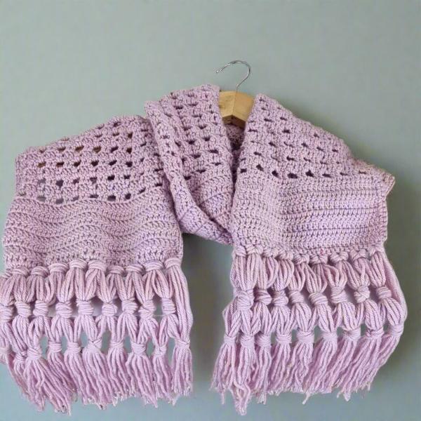 Fringed "Canning Stitch" Midlands Scarf - Vintage Pattern 1975 - Jacaranda Country Crafts