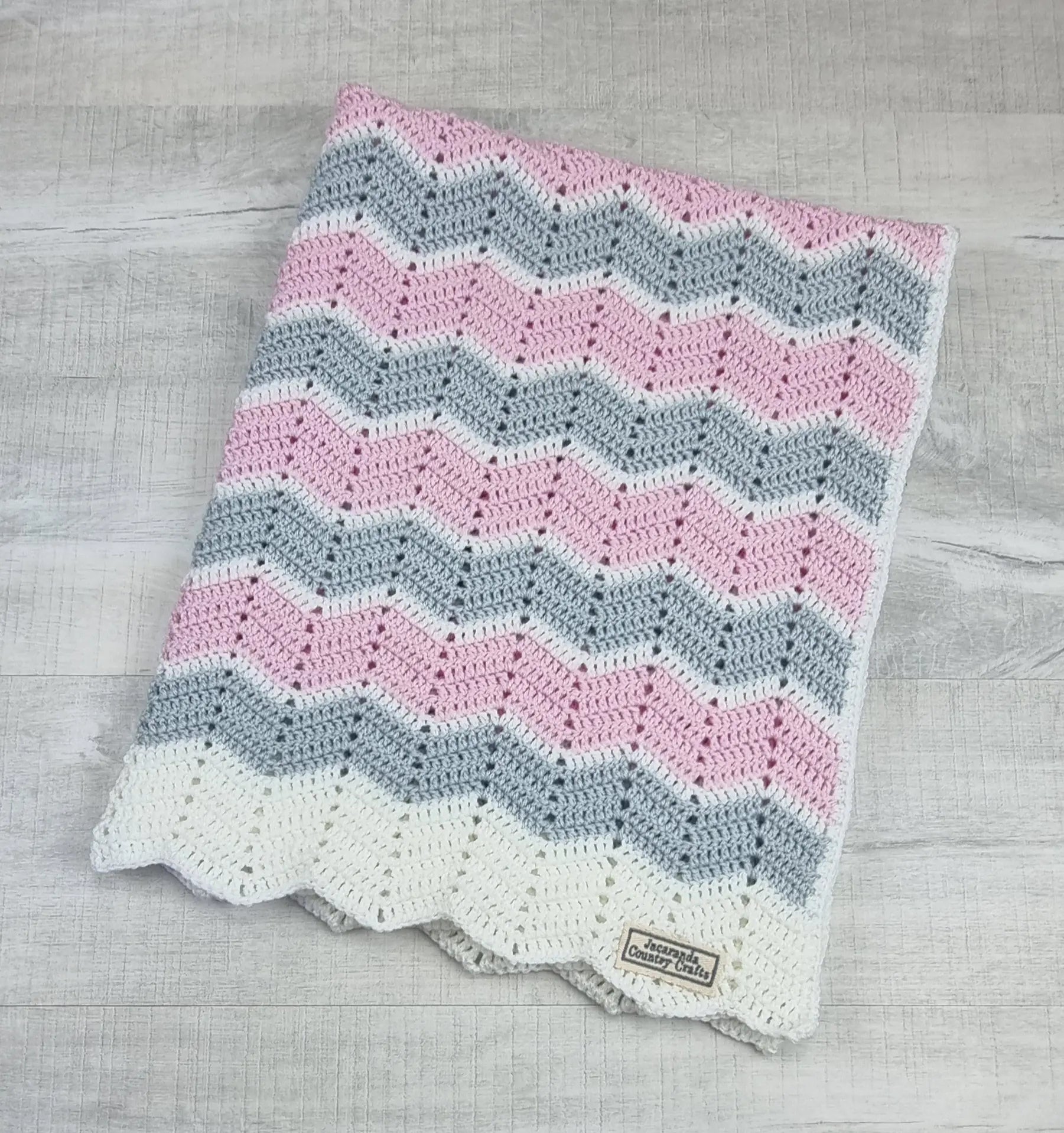 Handmade Chevron Acrylic Blanket – Soft Throw for Couch, Nursery & Bed (Pink, Purple, Grey & White)