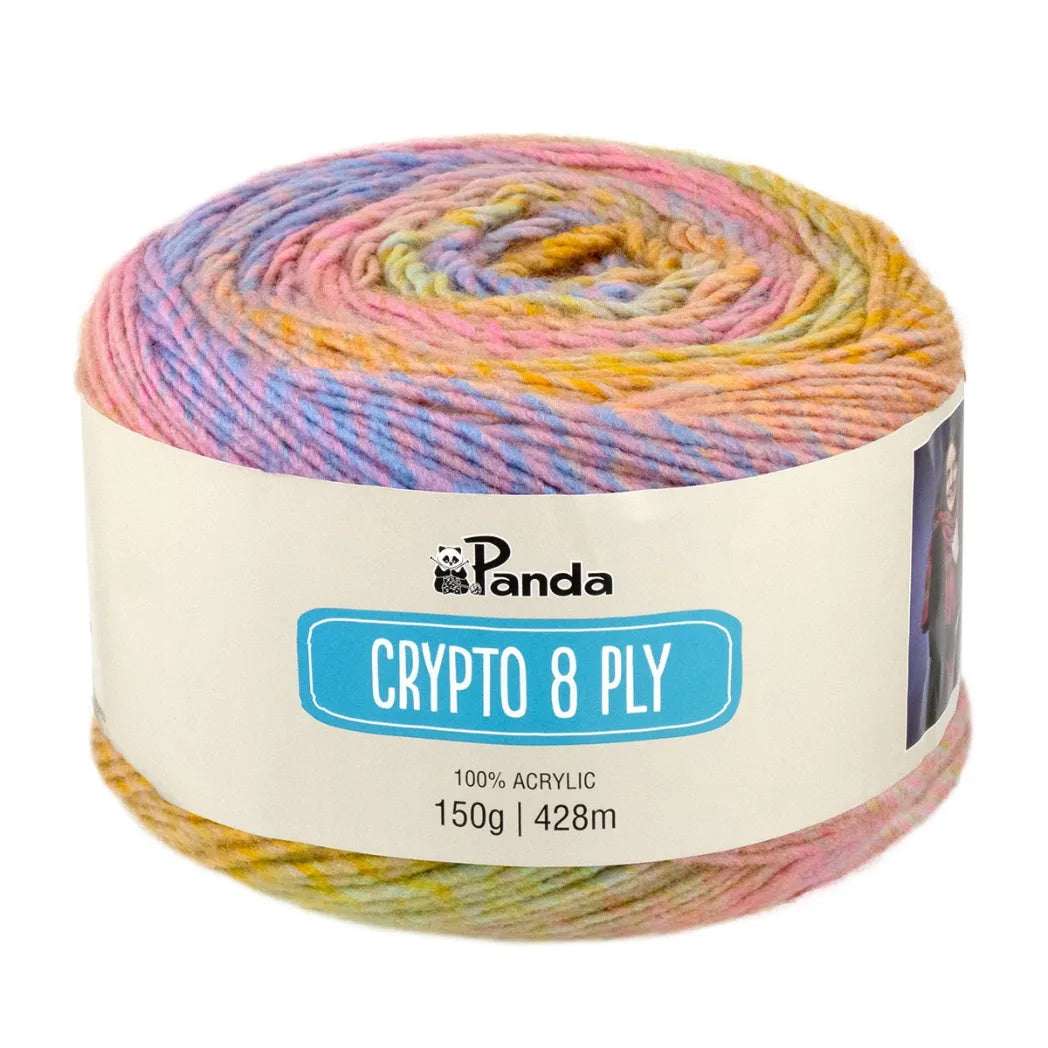 Panda Crypto 8 Ply Yarn – Colourful Acrylic Cake Yarn (150g)