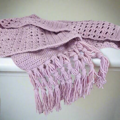 Fringed "Canning Stitch" Midlands Scarf - Vintage Pattern 1975 - Jacaranda Country Crafts