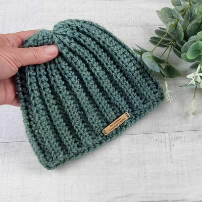 Australian Wool Ribbed Beanie Soft and Cosy Handmade Green