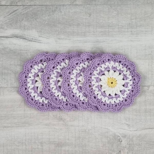 Handmade Cotton Daisy Coaster Gift Set of Four - Jacaranda Country Crafts