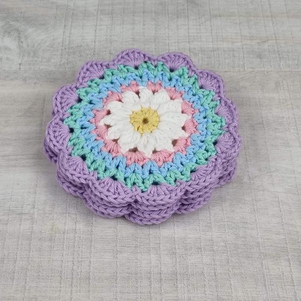 Handmade Cotton Daisy Coaster Gift Set of Four - Jacaranda Country Crafts