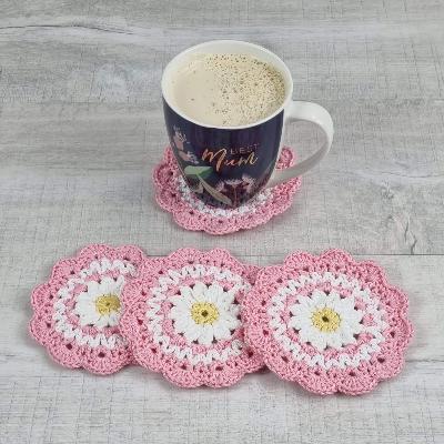 Handmade Daisy Coaster Set Pink Teachers Gift