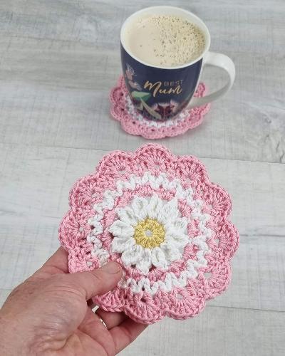 Handmade Daisy Coaster Set Pink Teachers Gift