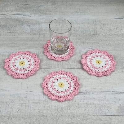 Handmade Daisy Coaster Set Pink Teachers Gift