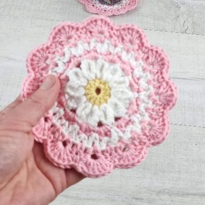 Handmade Daisy Coaster Set Pink Teachers Gift