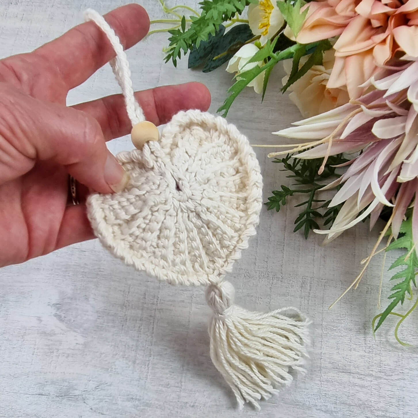 Crochet Heart Decorative Hanging Ornament Valentine Charm Gift - Jacaranda Country Crafts