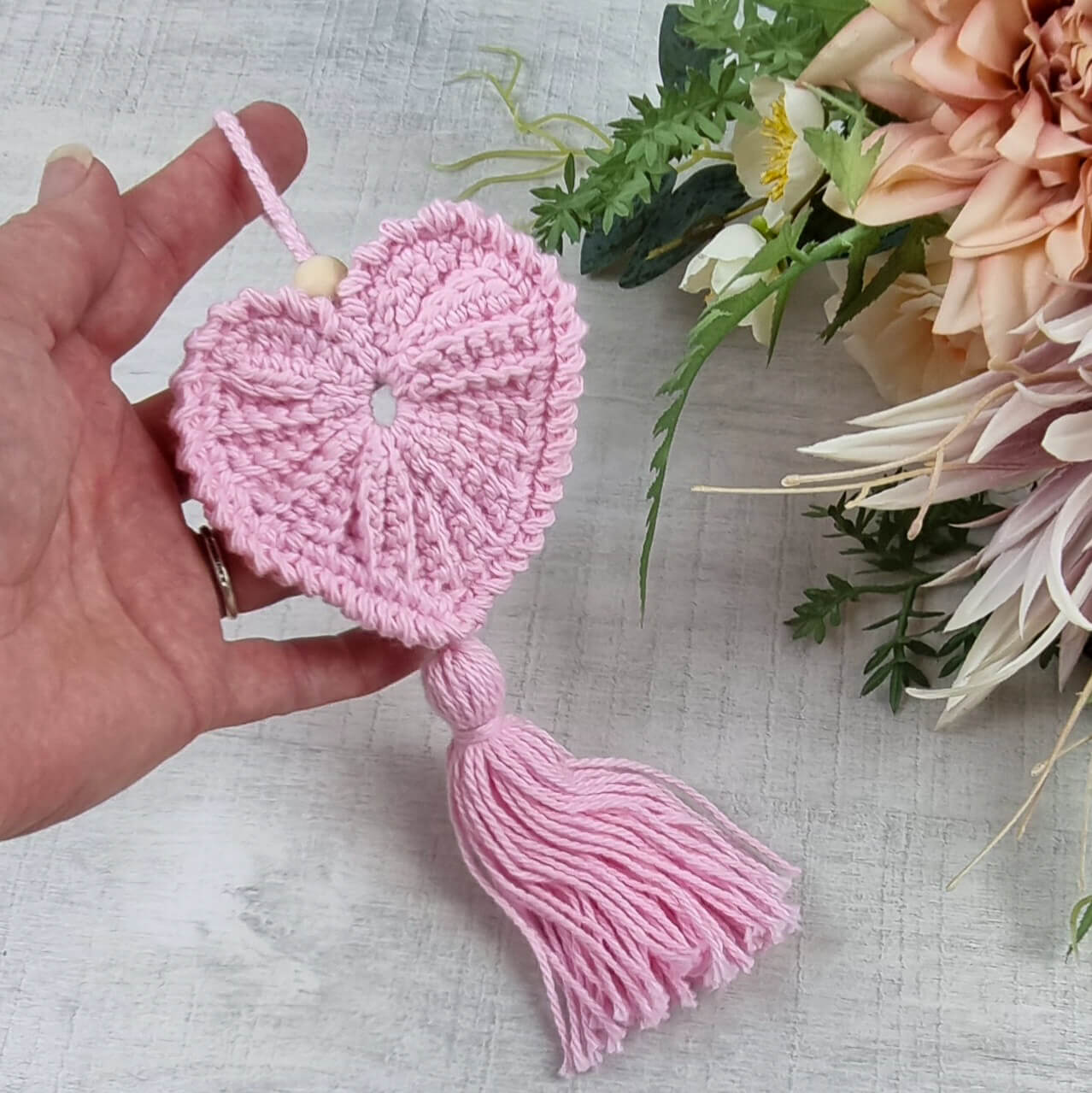 Crochet Heart Decorative Hanging Ornament Valentine Charm Gift - Jacaranda Country Crafts