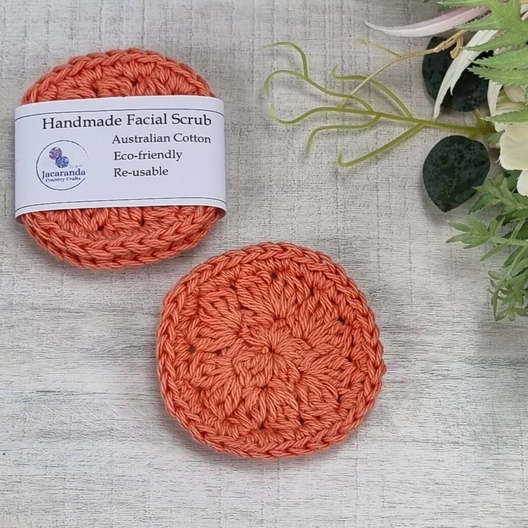 Eco-Friendly Crochet Facial Scrub, Make-Up Remover Pads, Reusable Face Scrubs Pk 2 - Jacaranda Country Crafts