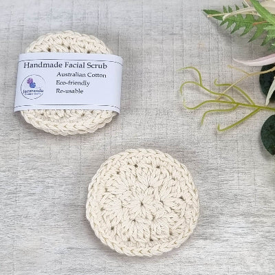 Eco-Friendly Crochet Facial Scrub, Make-Up Remover Pads, Reusable Face Scrubs Pk 2 - Jacaranda Country Crafts