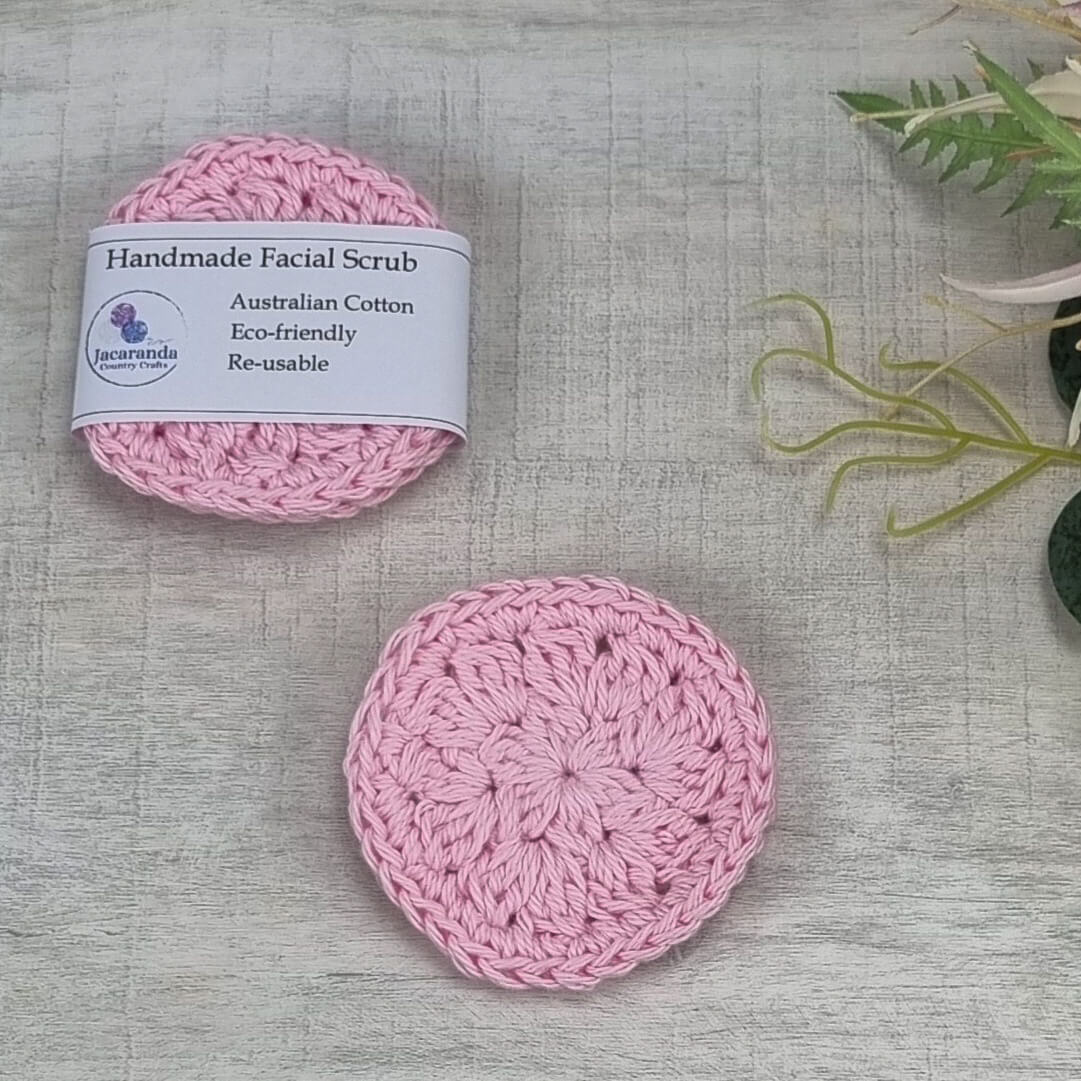 Eco-Friendly Crochet Facial Scrub, Make-Up Remover Pads, Reusable Face Scrubs Pk 2 - Jacaranda Country Crafts