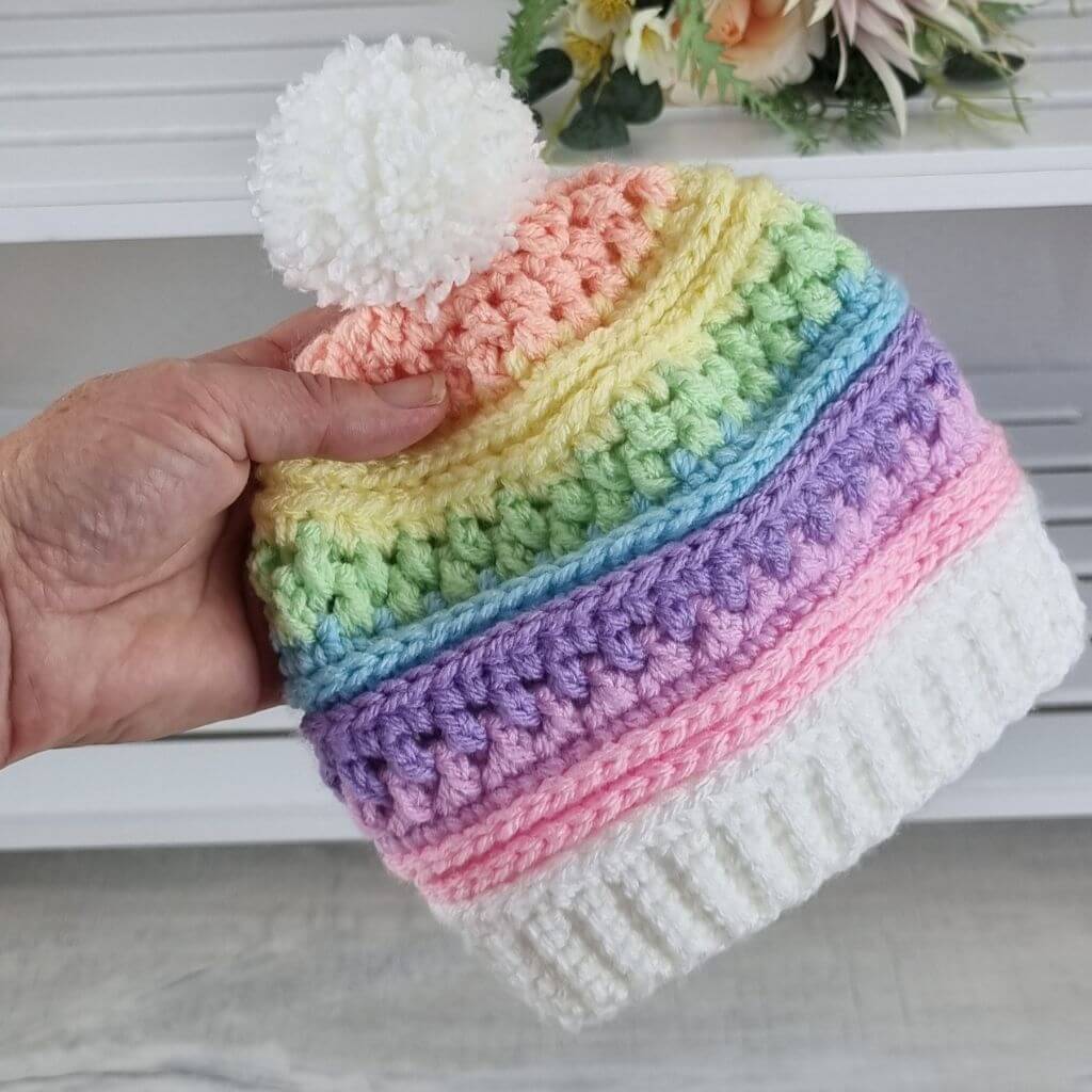 Rainbow Beanie and Cowl - Jacaranda Country Crafts