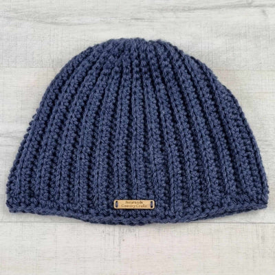 Australian Wool Ribbed Beanie Soft and Cosy Handmade Blue