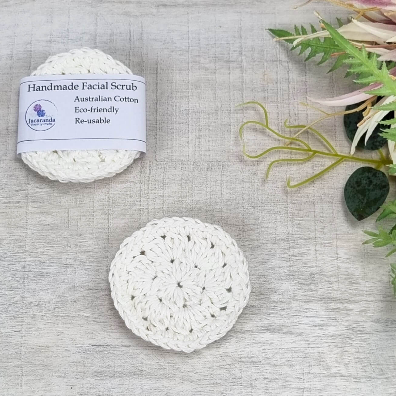 Eco-Friendly Crochet Facial Scrub, Make-Up Remover Pads, Reusable Face Scrubs Pk 2 - Jacaranda Country Crafts