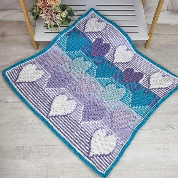 "Wonky Hearts" Acrylic Knee Rug Blanket - In Stock - Jacaranda Country Crafts