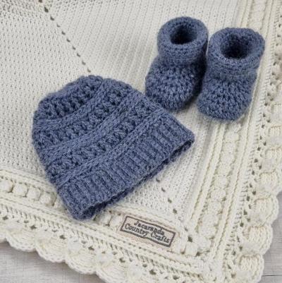 Baby Beanie and Booties Set - Australian Alpaca - Jacaranda Country Crafts