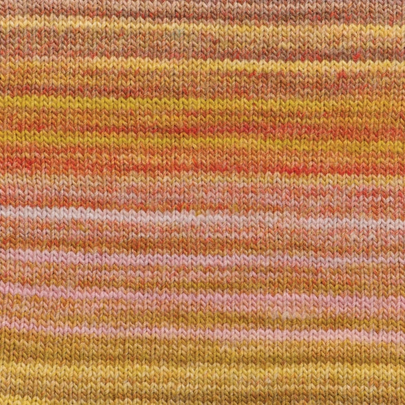 Close-up of a knitted fabric with multicolored stripes