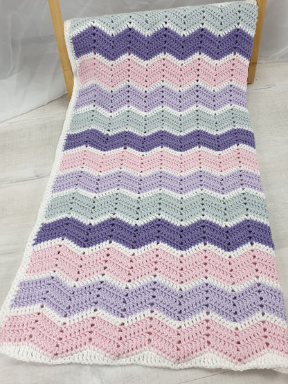 Handmade Chevron Acrylic Blanket – Pink, Purple, Grey &amp; White